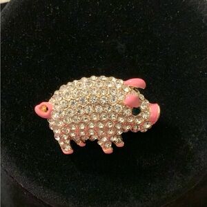 Monet Women’s Jewelry Rhinestone Piggy Brooch Gold Tone Pink